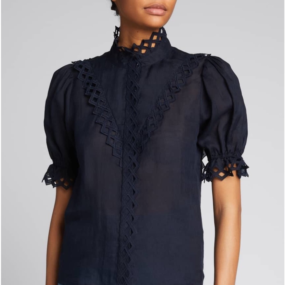FRAME Embroidered High-Neck Blouse